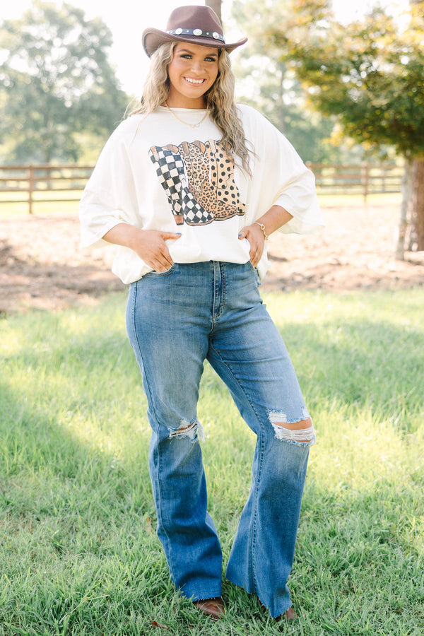 Cheetah Boots Boyfriend Tee, Ivory