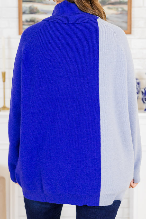 Chic Soul plus size clothing, long-sleeve royal blue sweater with fold-down turtle-neck