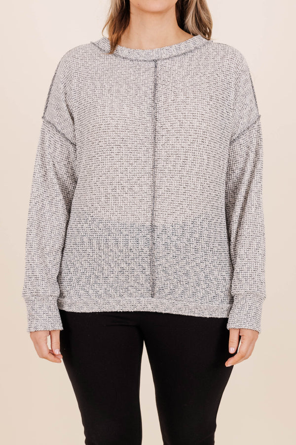 Chic Soul plus size clothing, grey color sweater regular fit and length heathered with outward seamlines