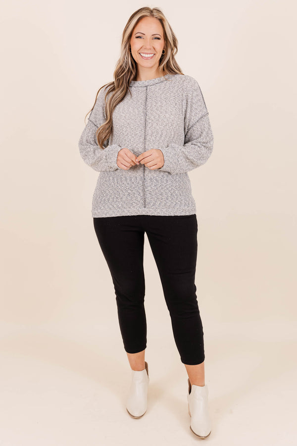 Chic Soul plus size clothing, grey color sweater regular fit and length heathered with outward seamlines