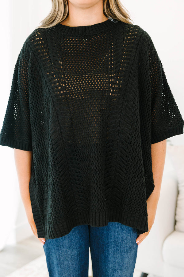 Chic Soul Plus size Clothing, Black sweater top with short sleeves and a woven pattern 