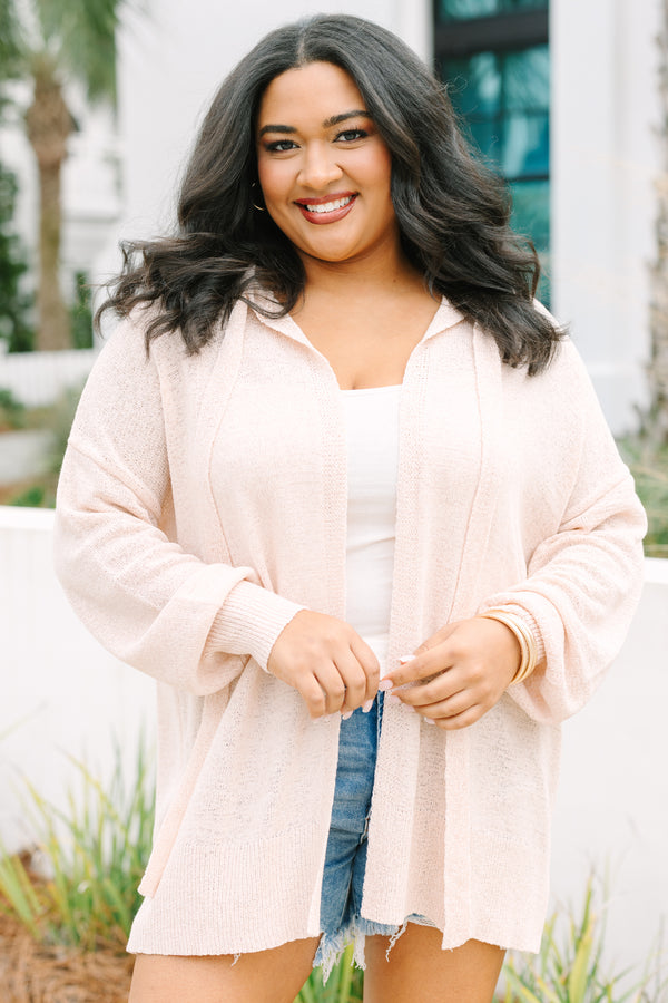 Chic soul plus size clothing, light tan long sleeve knit cardigan 