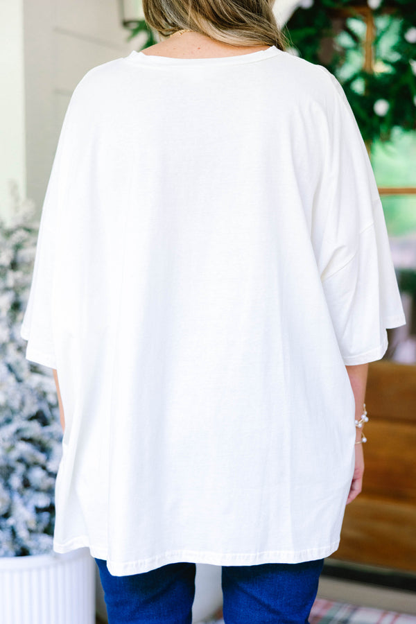 Chic Soul plus size clothing, ivory short sleeve boyfriend tee with a vintage Santa graphic and 