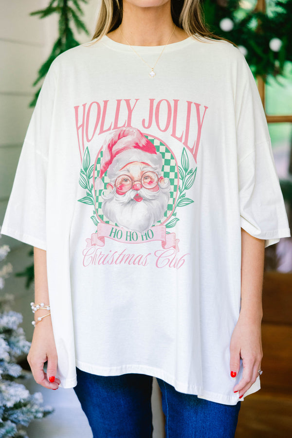 Chic Soul plus size clothing, ivory short sleeve boyfriend tee with a vintage Santa graphic and 