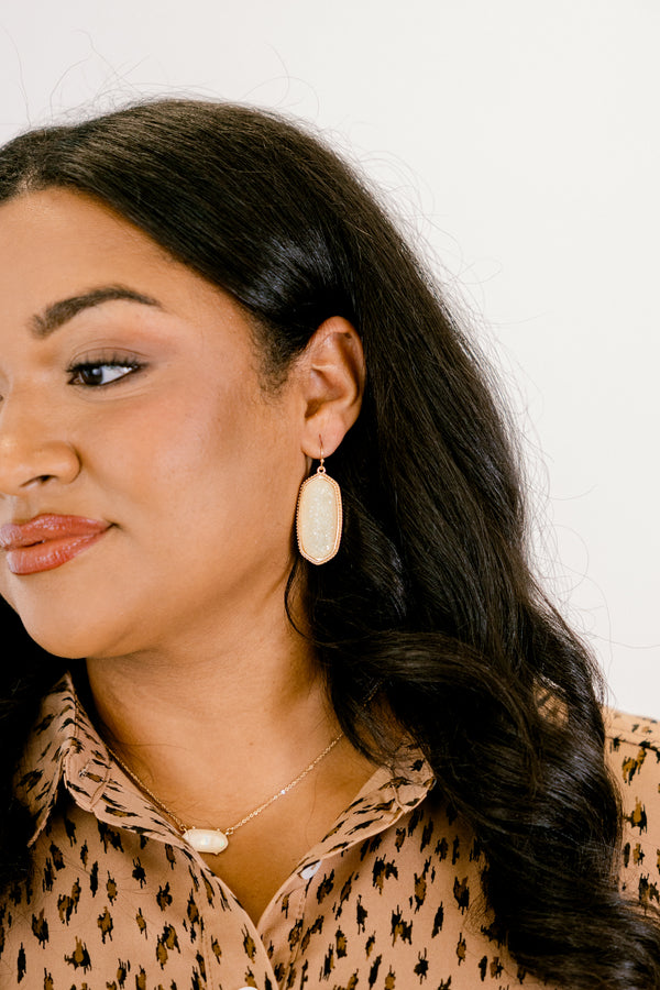 Chic Soul plus size clothing, ivory gemstone geometric shaped statement earring