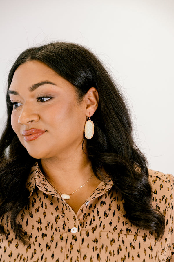 Chic Soul plus size clothing, ivory gemstone geometric shaped statement earring