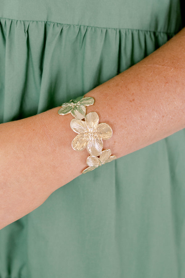 Chic Soul plus size clothing, gold flower bangle 