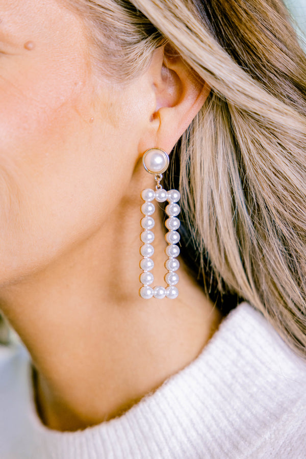 Chic Soul plus size clothing, pearl statement earrings that have a large pearl anchor stud and a rectangle shape drop down in pearl