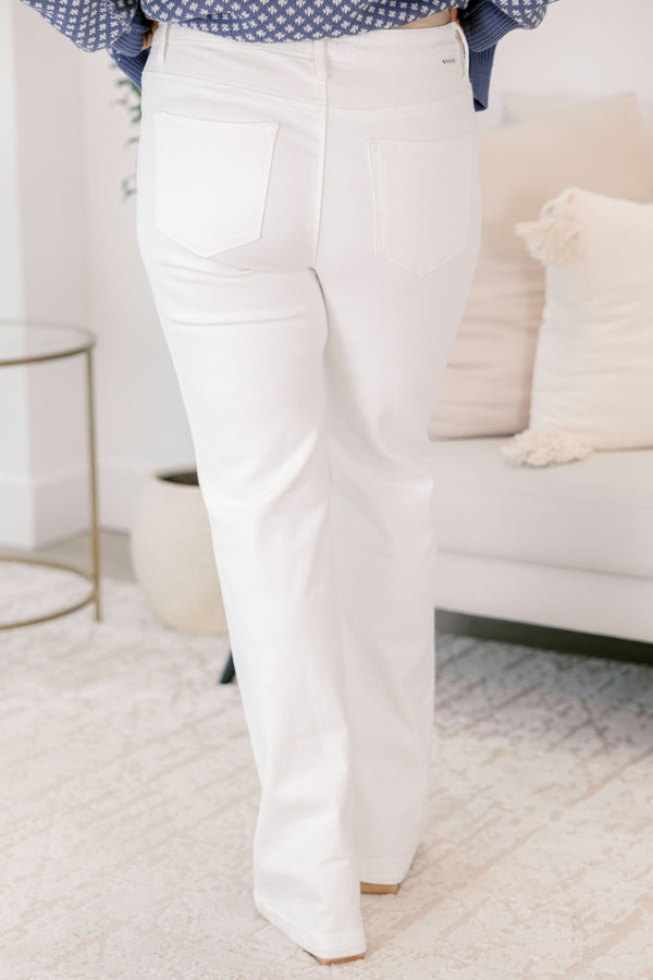 Chic Soul plus size clothing, high rise wide leg white denim