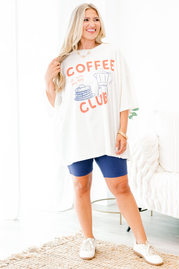Chic Soul plus size clothing, ivory short sleeve graphic tee with the words 