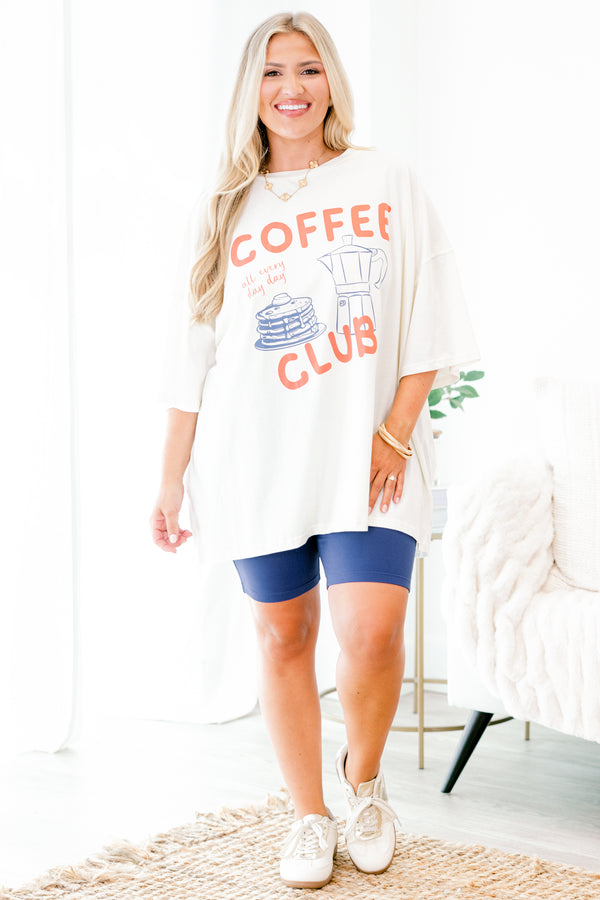 Chic Soul plus size clothing, ivory short sleeve graphic tee with the words 