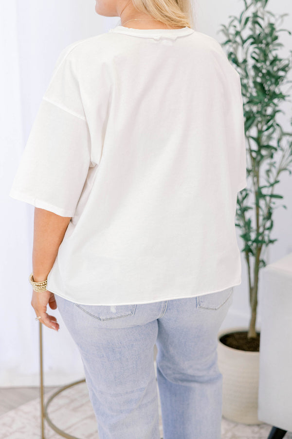 Chic Soul plus size clothing, white, short sleeve, t-shirt with 'Coffee Run' text across the front