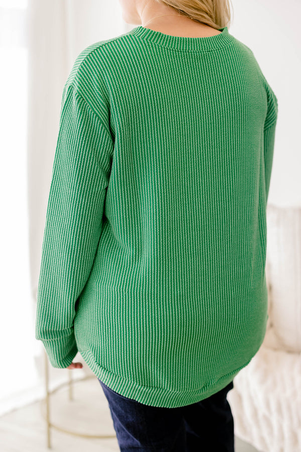 Chic Soul Plus size clothing, green ribbed casual long sleeve top