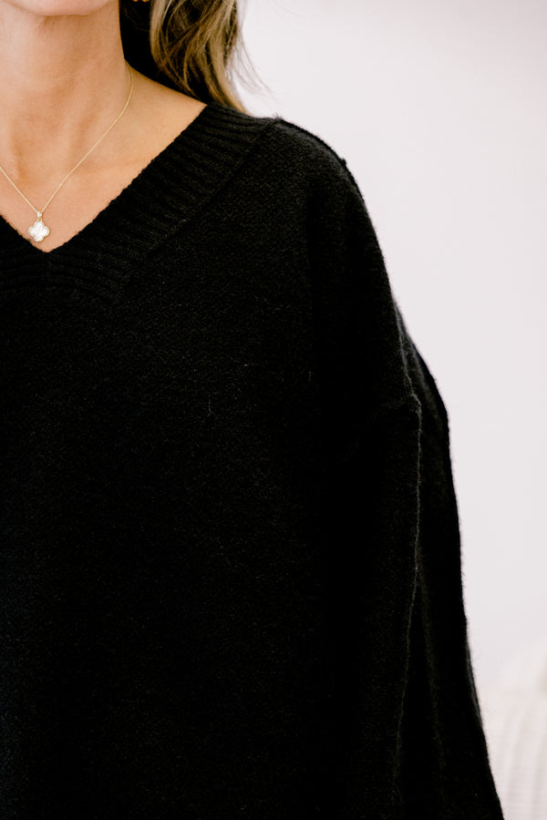 Chic Soul plus size clothing, black long sleeve sweater with a slight v-neckline 
