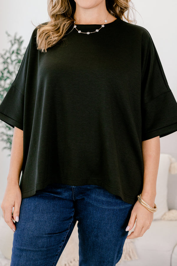 Chic Soul plus size clothing, black short sleeve flowy slightly cropped top