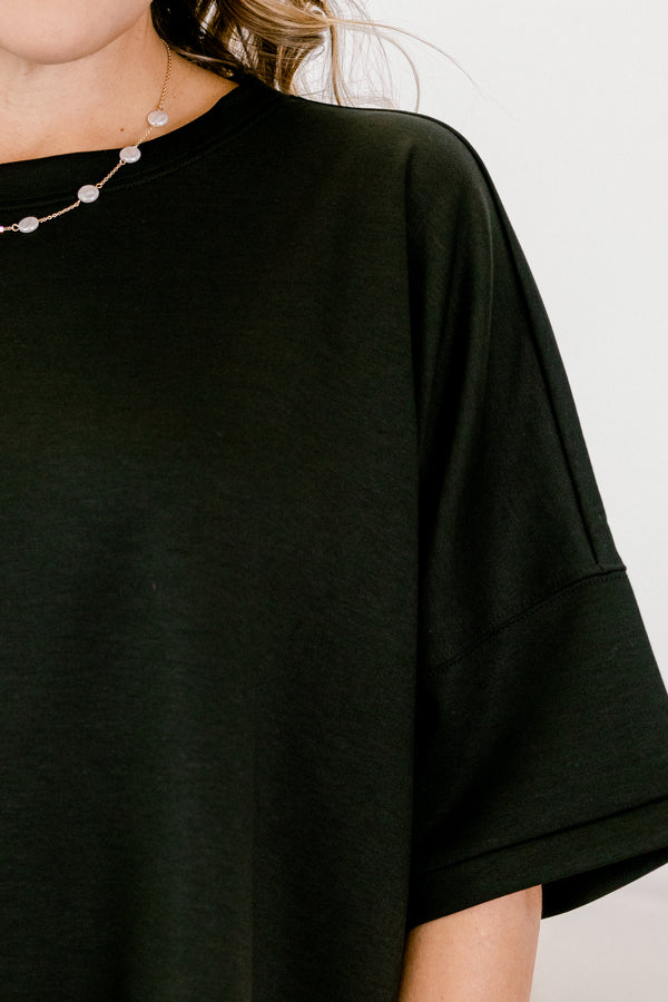 Chic Soul plus size clothing, black short sleeve flowy slightly cropped top