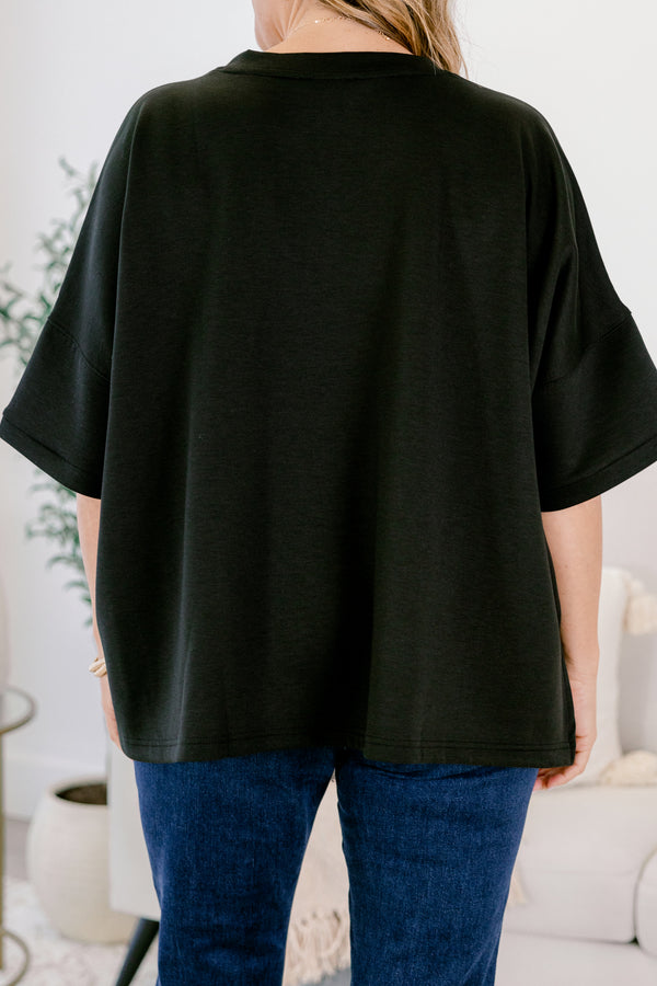 Chic Soul plus size clothing, black short sleeve flowy slightly cropped top