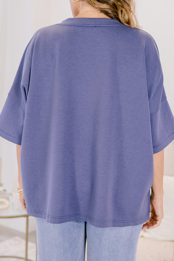 Chic Soul plus size clothing, dark blue short wide sleeve flowy tee