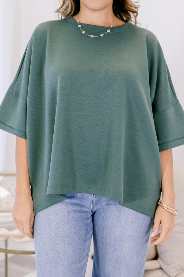 Chic Soul plus size clothing, dusty green short sleeve slightly cropped flowy tshirt top
