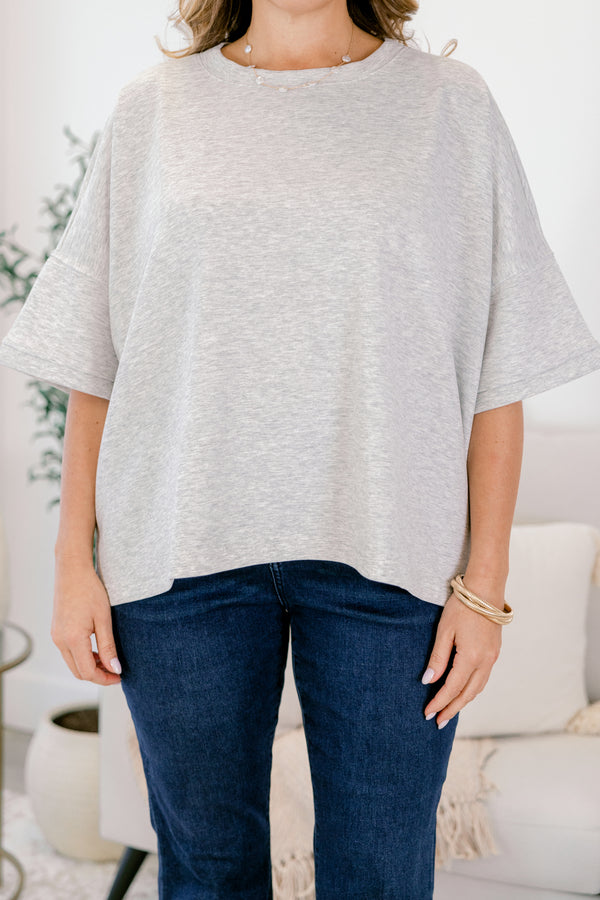 Chic Soul plus size clothing, heather grey short wide sleeve flowy tee