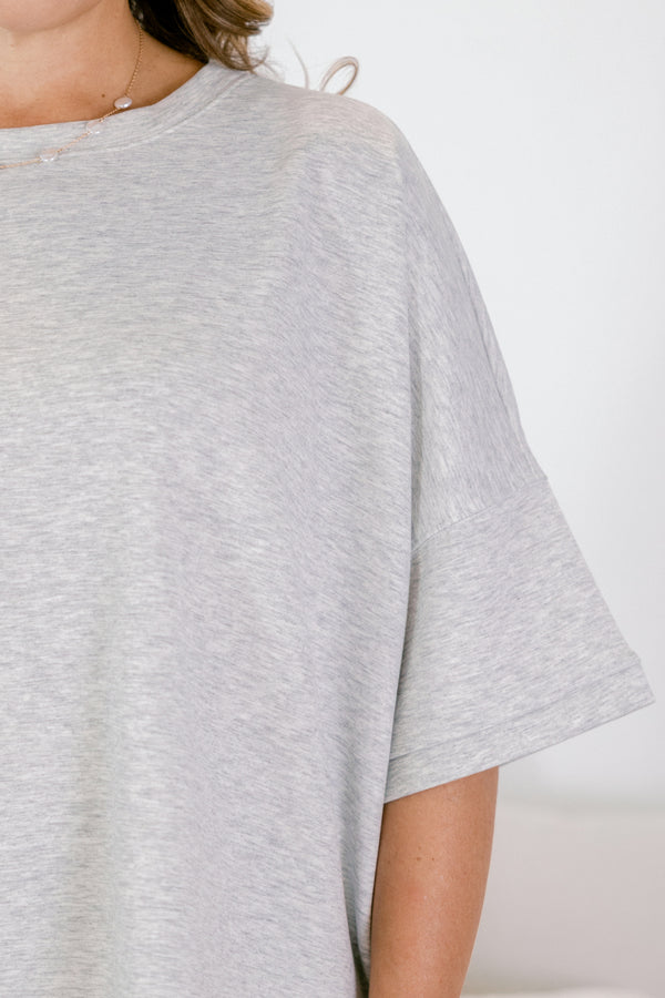 Chic Soul plus size clothing, heather grey short wide sleeve flowy tee