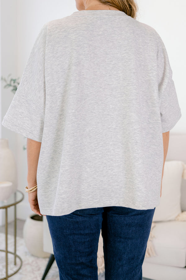 Chic Soul plus size clothing, heather grey short wide sleeve flowy tee