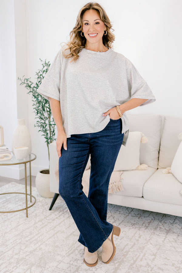 Chic Soul plus size clothing, heather grey short wide sleeve flowy tee