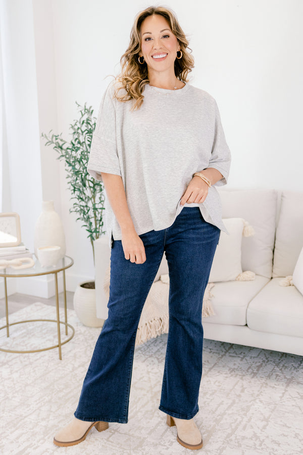 Chic Soul plus size clothing, heather grey short wide sleeve flowy tee