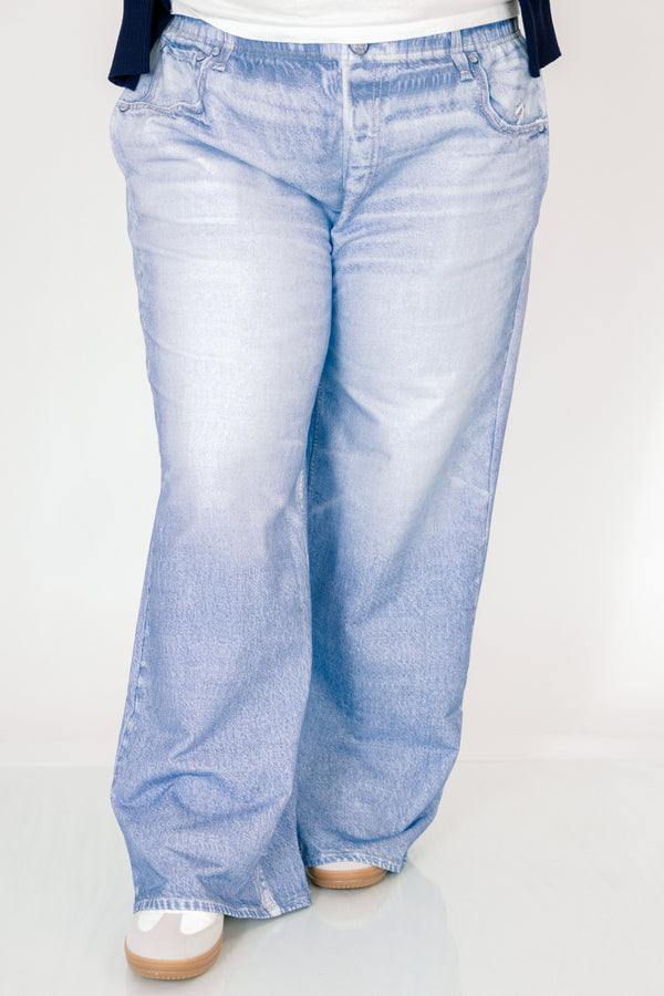 Chic Soul plus size clothing, light medium wash wide leg slouchy jeans