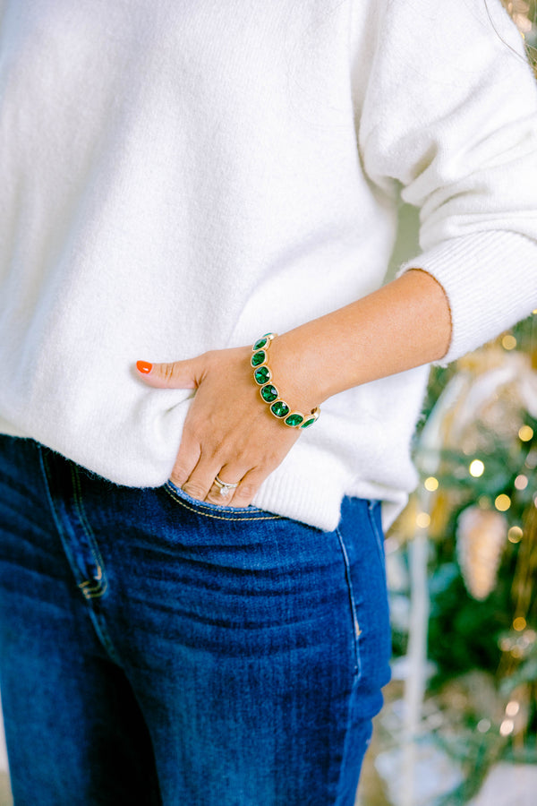 Chic Soul plus size clothing, green jewel and gold bracelet