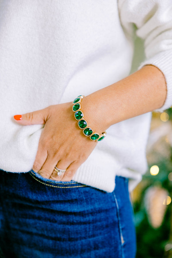 Chic Soul plus size clothing, green jewel and gold bracelet