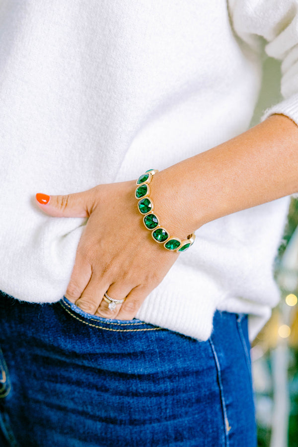 Chic Soul plus size clothing, green jewel and gold bracelet