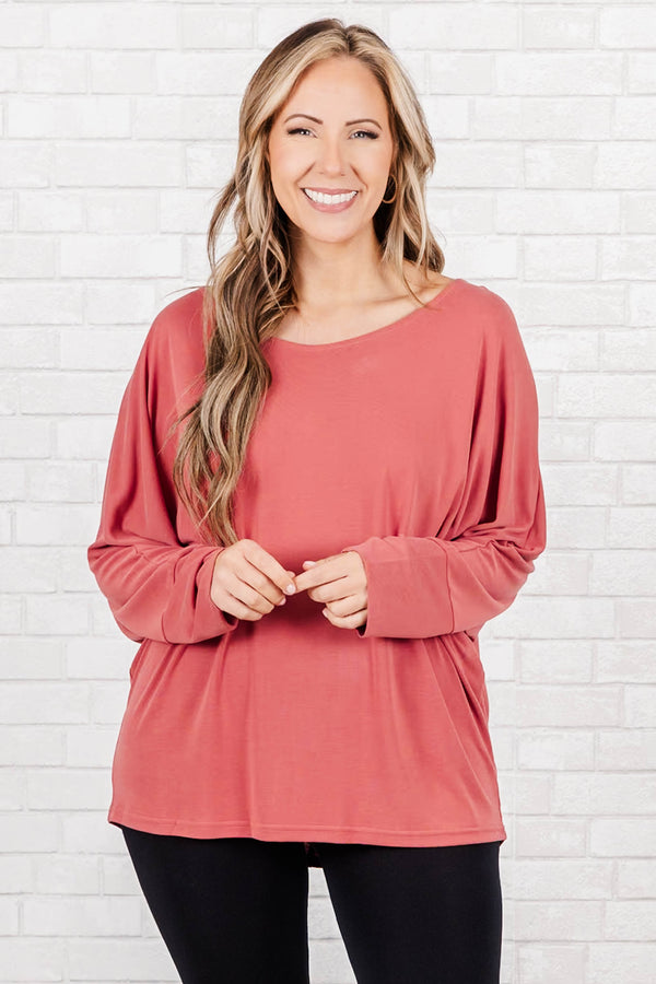 Chic Soul plus size clothing, blush long sleeve top with cuff sleeves and scoop neck