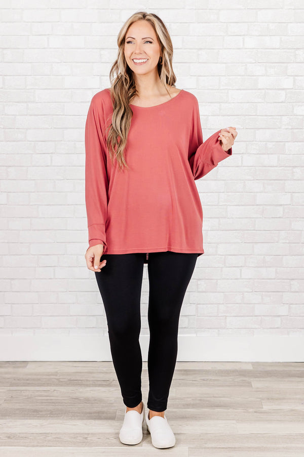 Chic Soul plus size clothing, blush long sleeve top with cuff sleeves and scoop neck