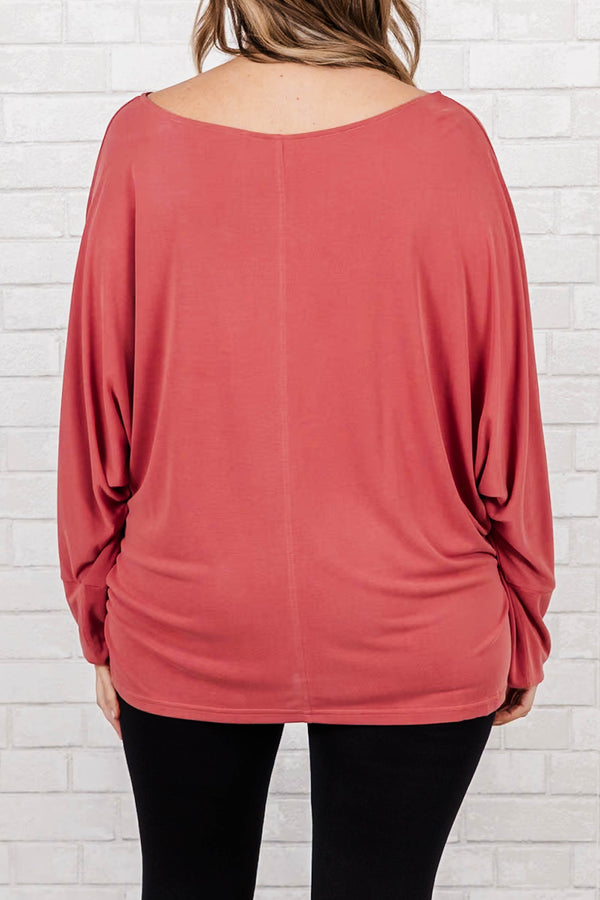 Chic Soul plus size clothing, blush long sleeve top with cuff sleeves and scoop neck