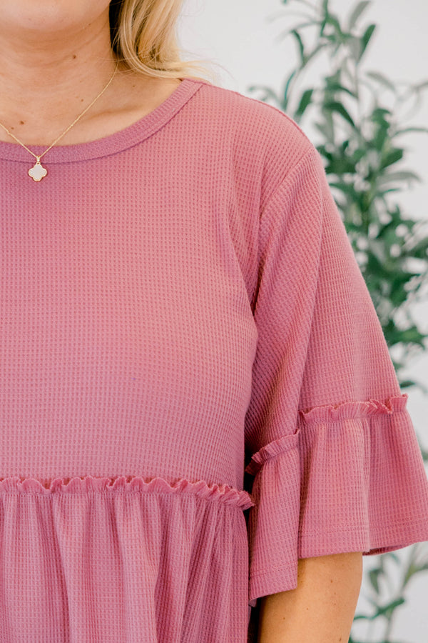 Chic Soul plus size clothing, pinky purple short flutter sleeve baby doll top