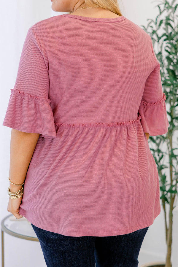 Chic Soul plus size clothing, pinky purple short flutter sleeve baby doll top