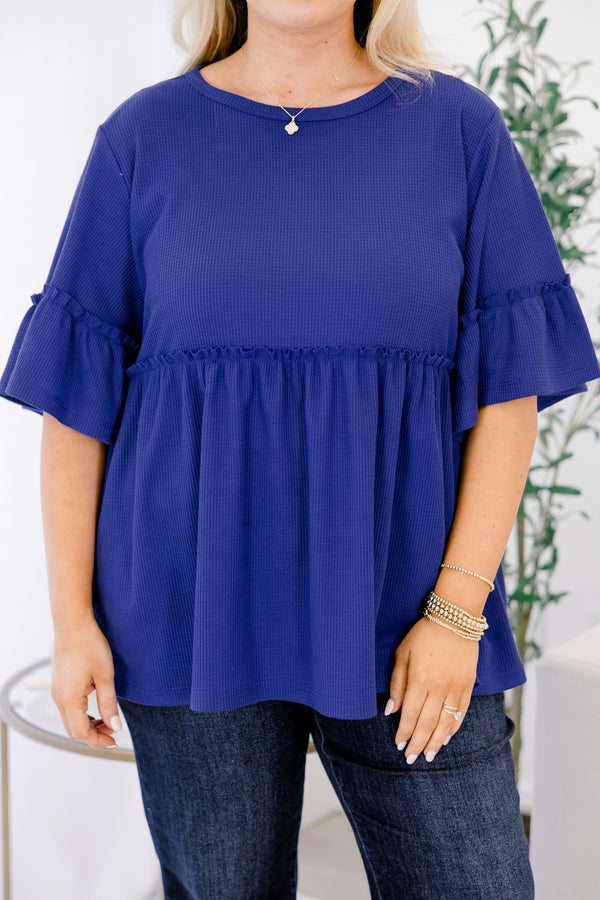 Chic Soul plus size clothing, royal blue short sleeve baby doll tunic