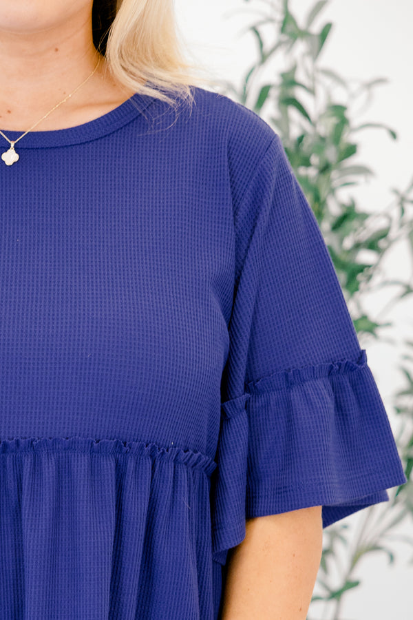 Chic Soul plus size clothing, royal blue short sleeve baby doll tunic