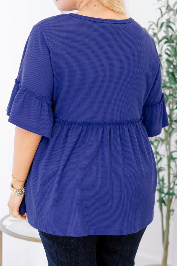 Chic Soul plus size clothing, royal blue short sleeve baby doll tunic