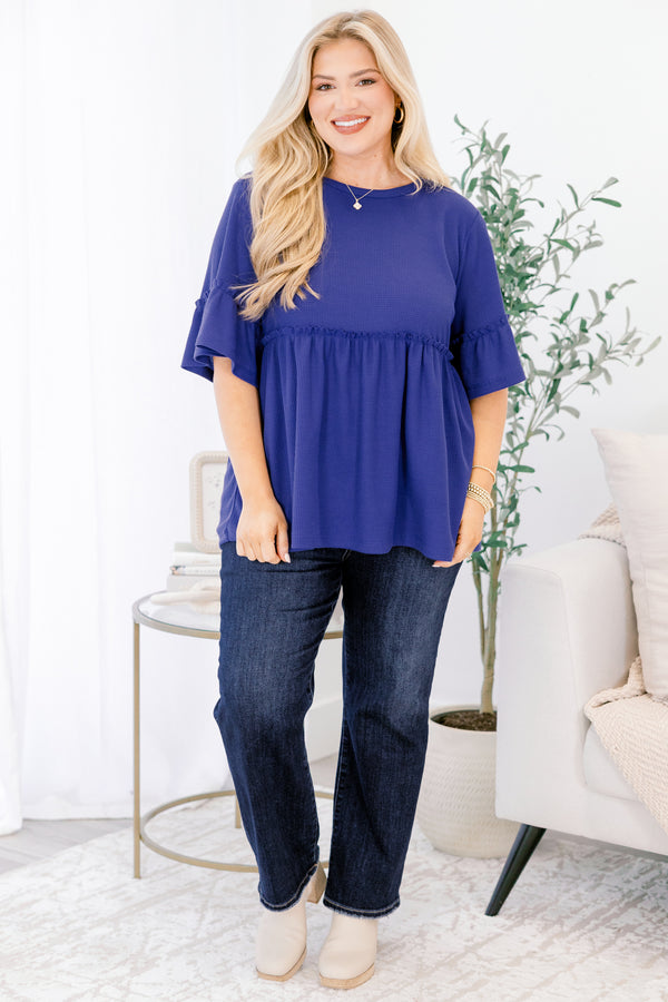 Chic Soul plus size clothing, royal blue short sleeve baby doll tunic