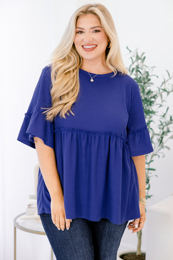 Chic Soul plus size clothing, royal blue short sleeve baby doll tunic