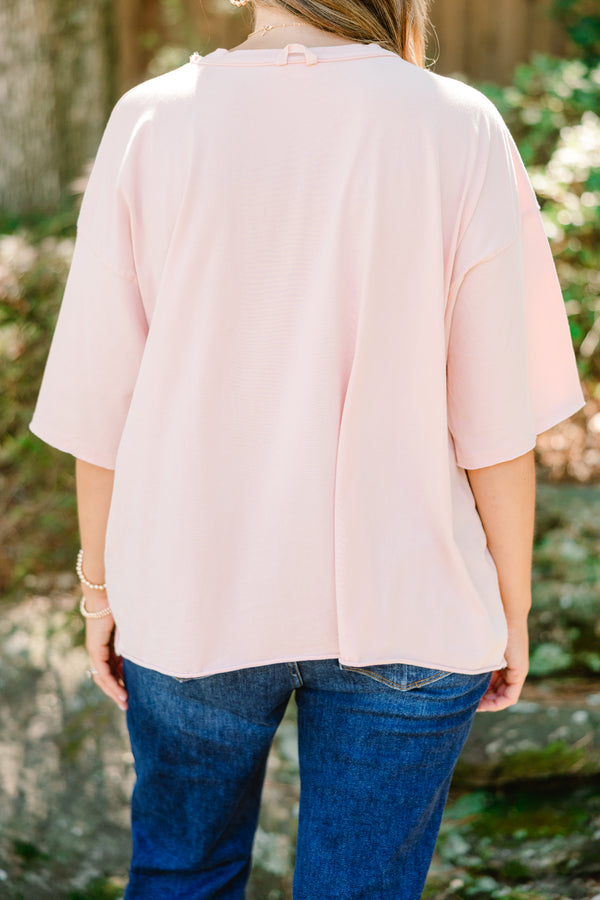 Chic Soul plus size clothing, blush pink oversized slightly cropped graphic tee with 
