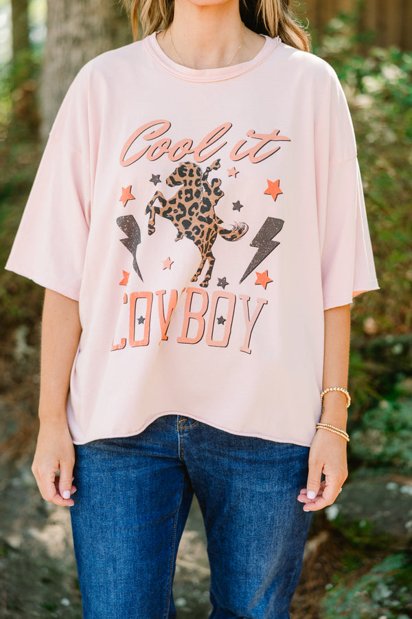 Chic Soul plus size clothing, blush pink oversized slightly cropped graphic tee with 