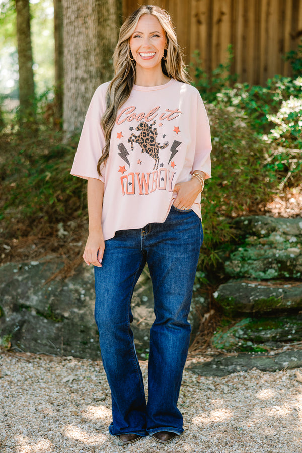 Chic Soul plus size clothing, blush pink oversized slightly cropped graphic tee with 