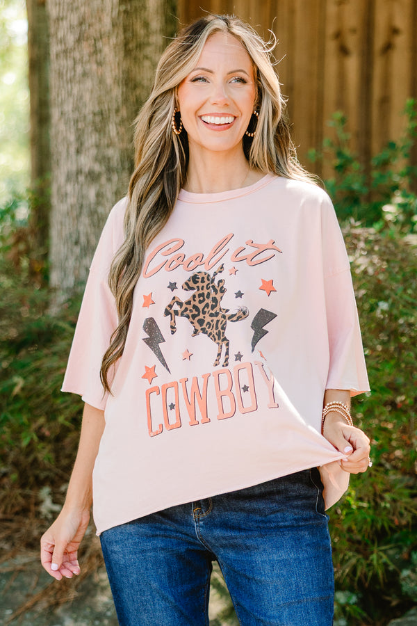 Chic Soul plus size clothing, blush pink oversized slightly cropped graphic tee with 