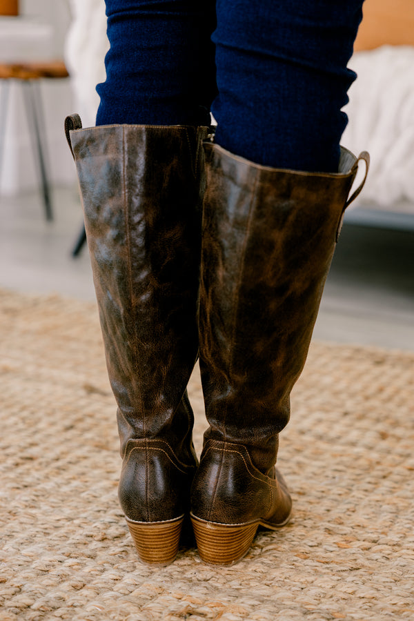 Chic Soul plus size clothing, dark brown knee high pointed toe cowboy boots