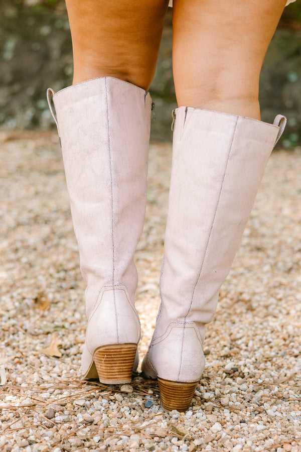 Chic Soul plus size clothing, ivory knee high pointed toe cowboy boots