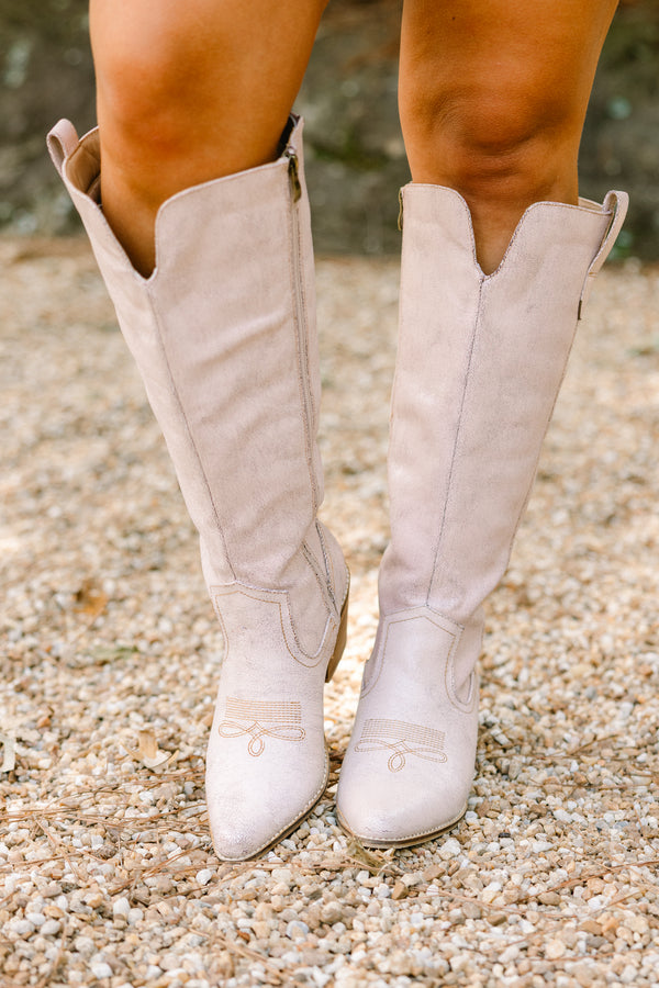 Chic Soul plus size clothing, ivory knee high pointed toe cowboy boots