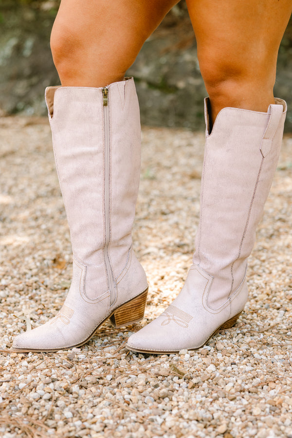 Chic Soul plus size clothing, ivory knee high pointed toe cowboy boots